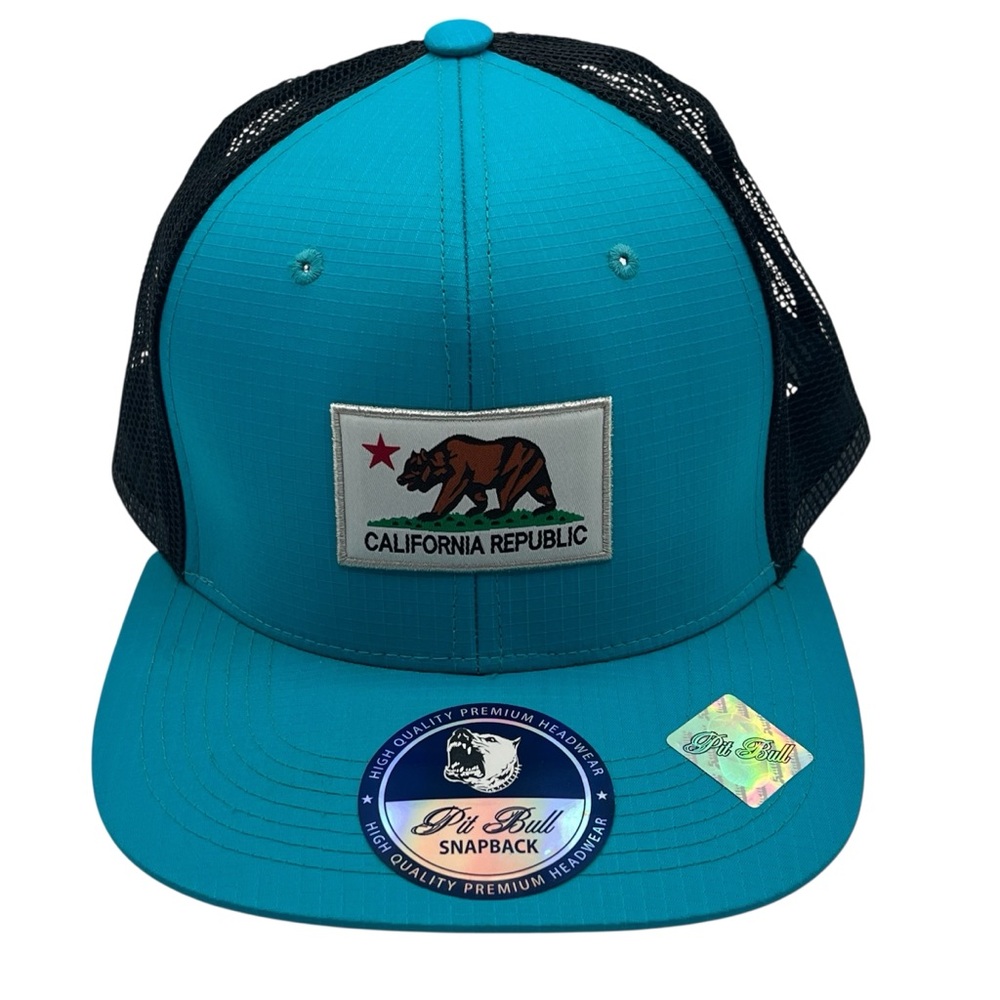 Pit Bull SnapBack California Republic Trucker Cap Hat Turquoise Black